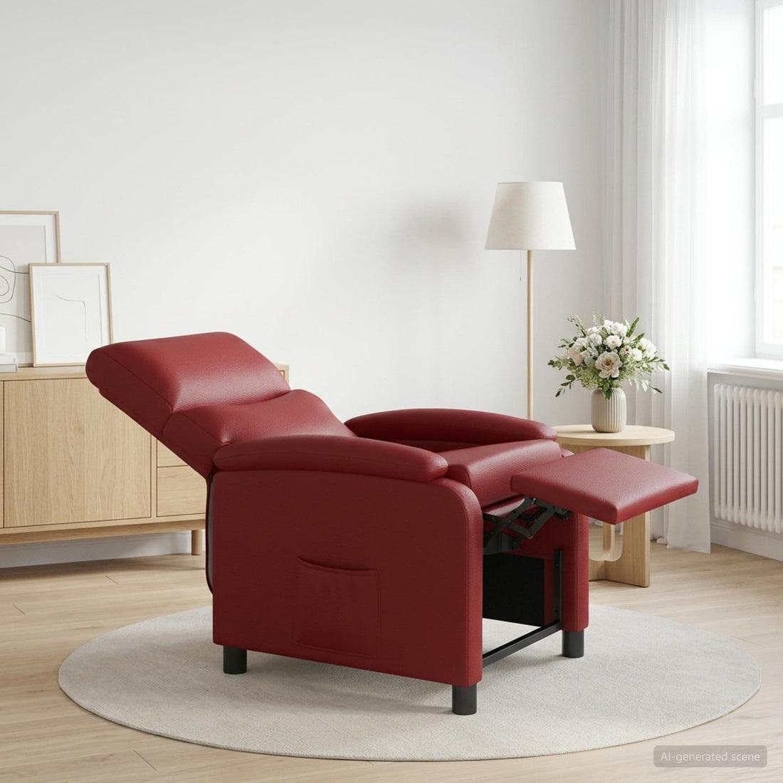 vidaXL Recliner Rojo vino Cuero sintético