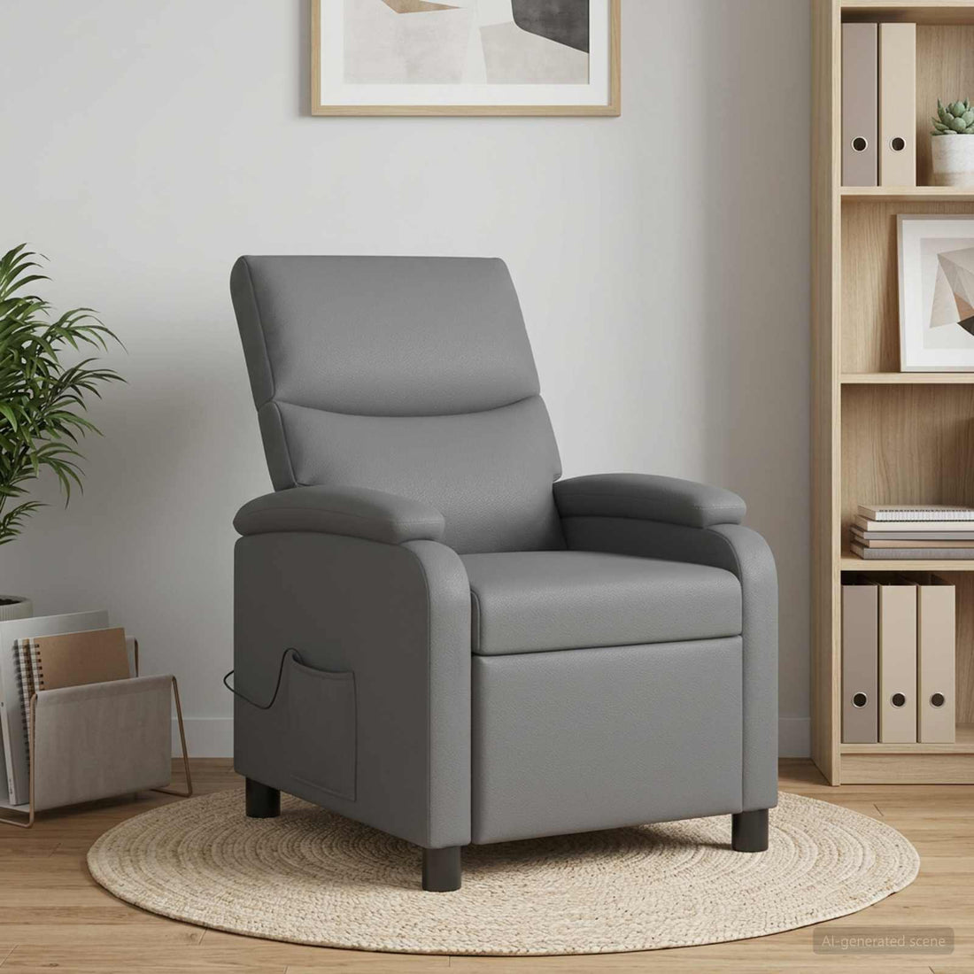 vidaXL Silla de masajes reclinable Gris Cuero sintético