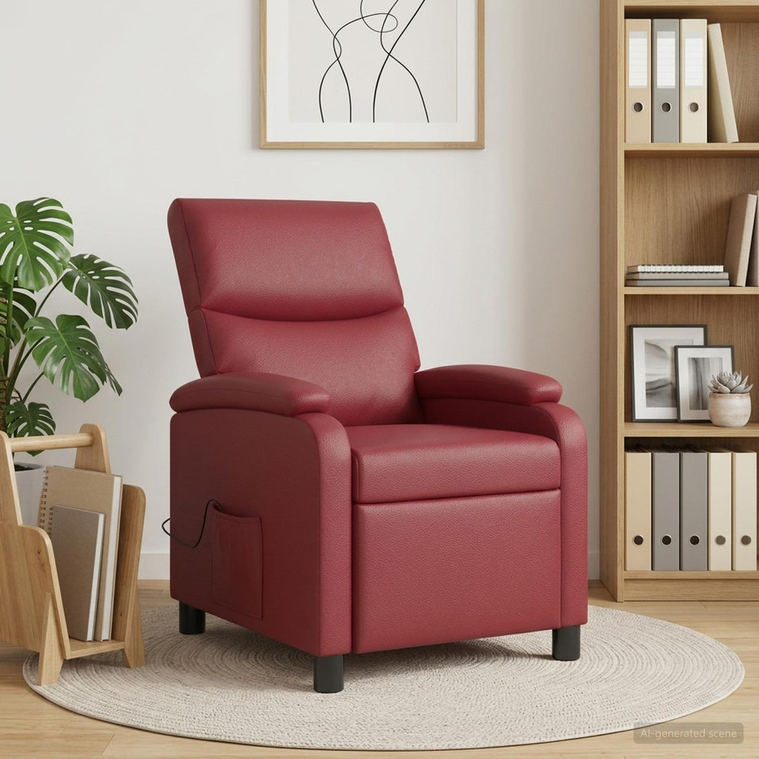 vidaXL Silla de masajes reclinable Rojo vino Cuero sintético