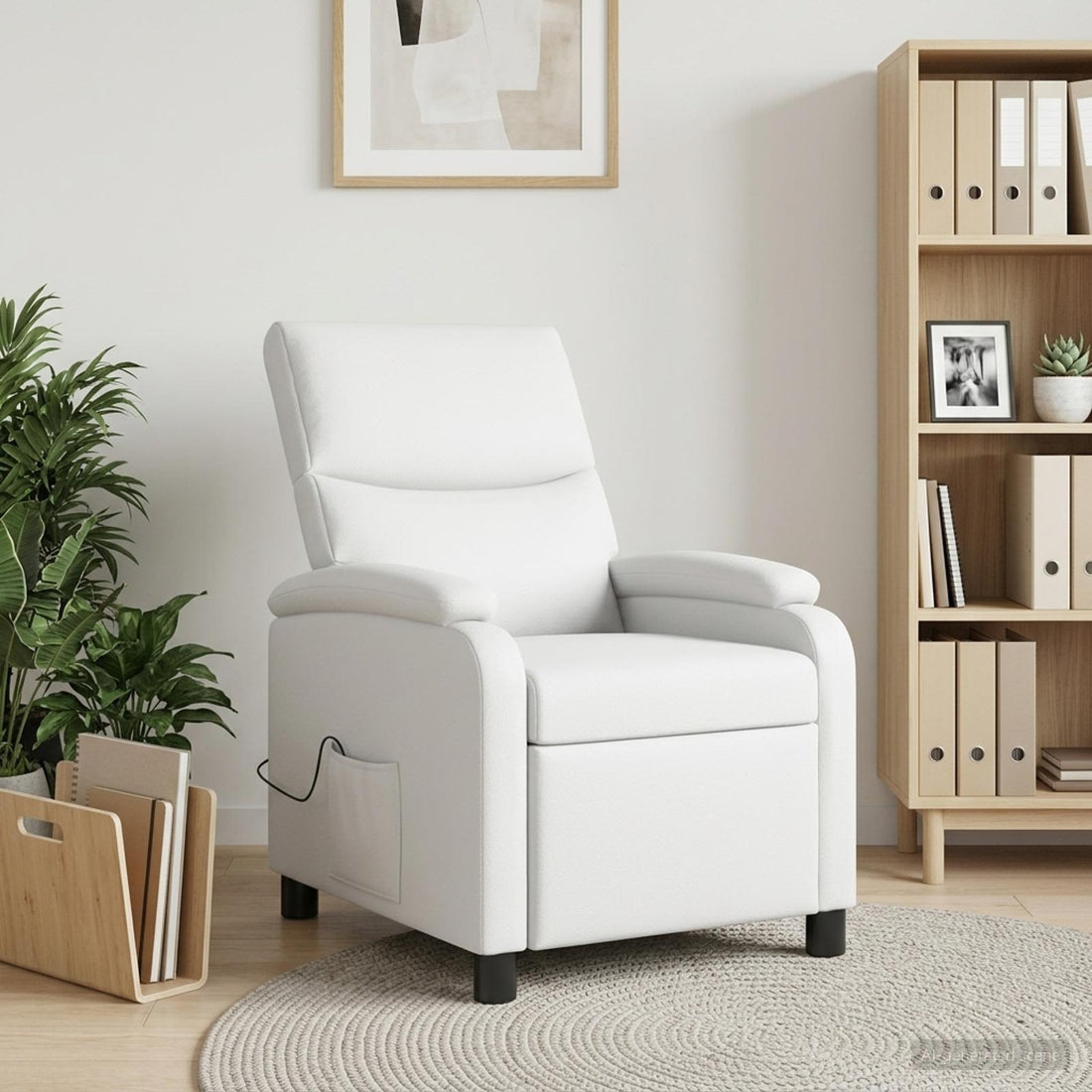 vidaXL Silla de masajes reclinable Blanco Cuero sintético