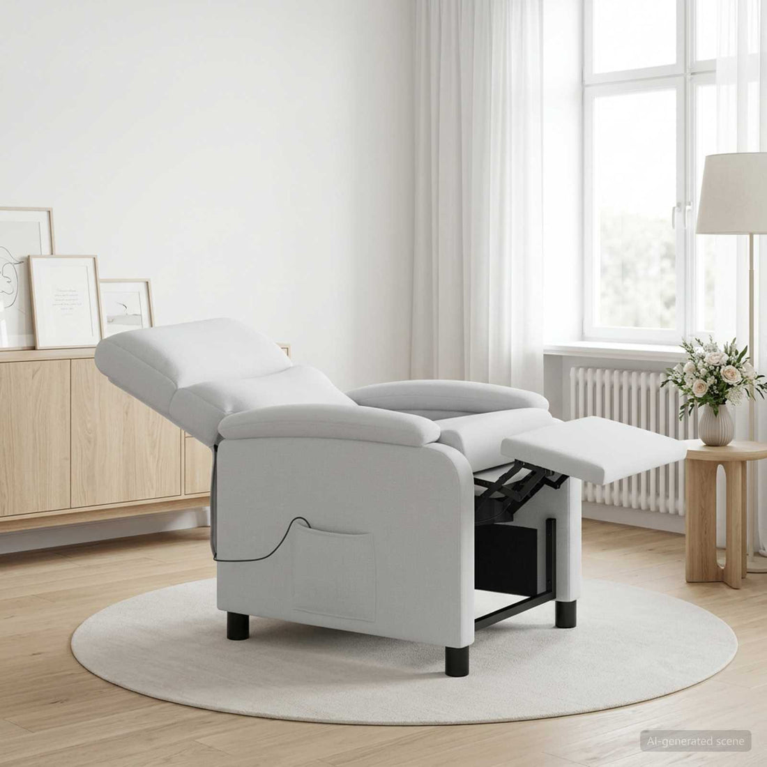 vidaXL Silla de masajes reclinable Blanco Tela