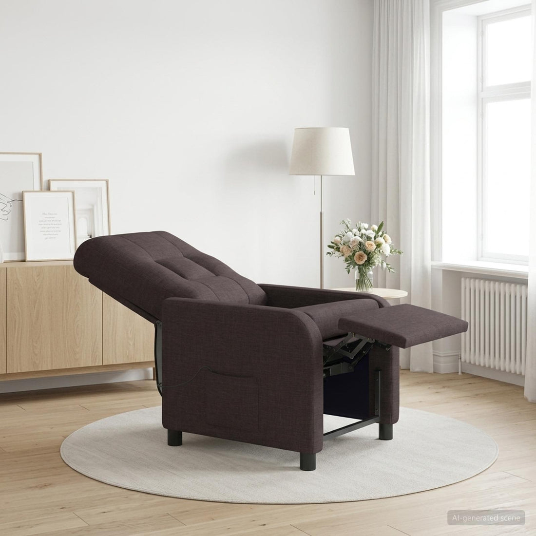 vidaXL Silla de masajes reclinable Marrón Oscuro Tela