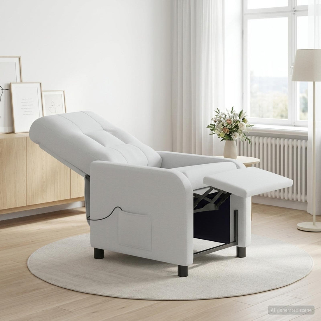 vidaXL Silla de masajes reclinable Blanco Tela