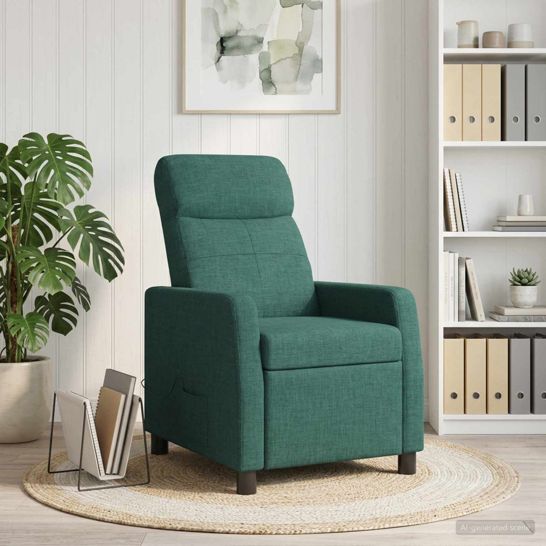 vidaXL Silla de masajes reclinable Verde oscuro Tela