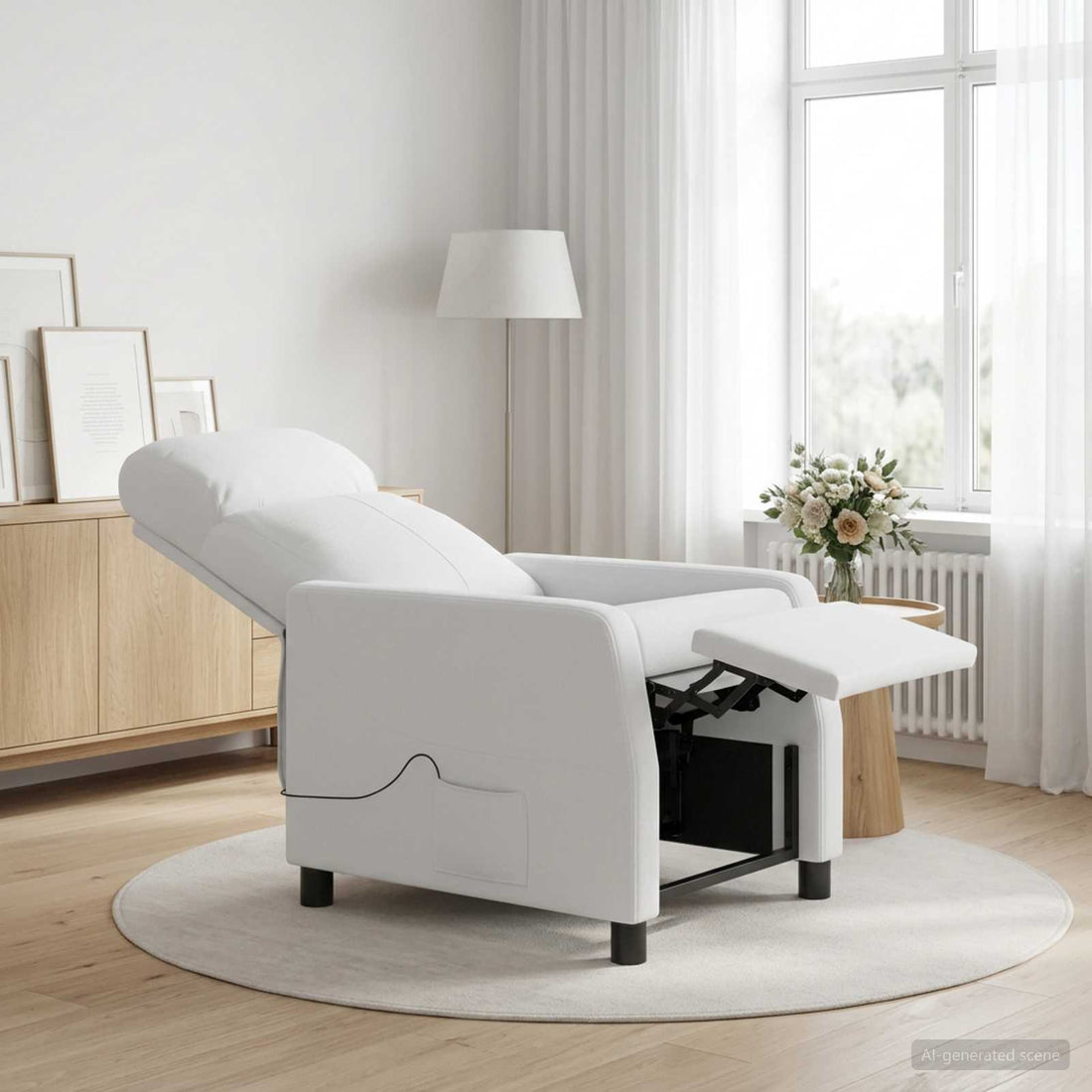vidaXL Silla de masajes reclinable Blanco Tela