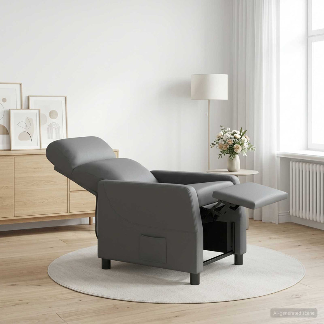 vidaXL Recliner Gris Cuero sintético