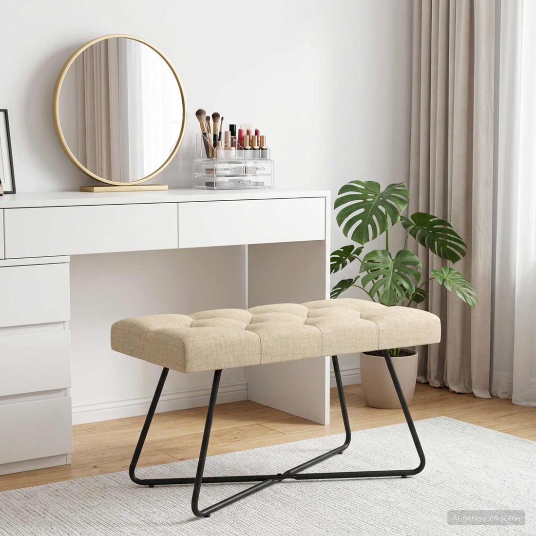vidaXL Banco con tapicería con botones Crema 80 x 40 x 46 cm Tela