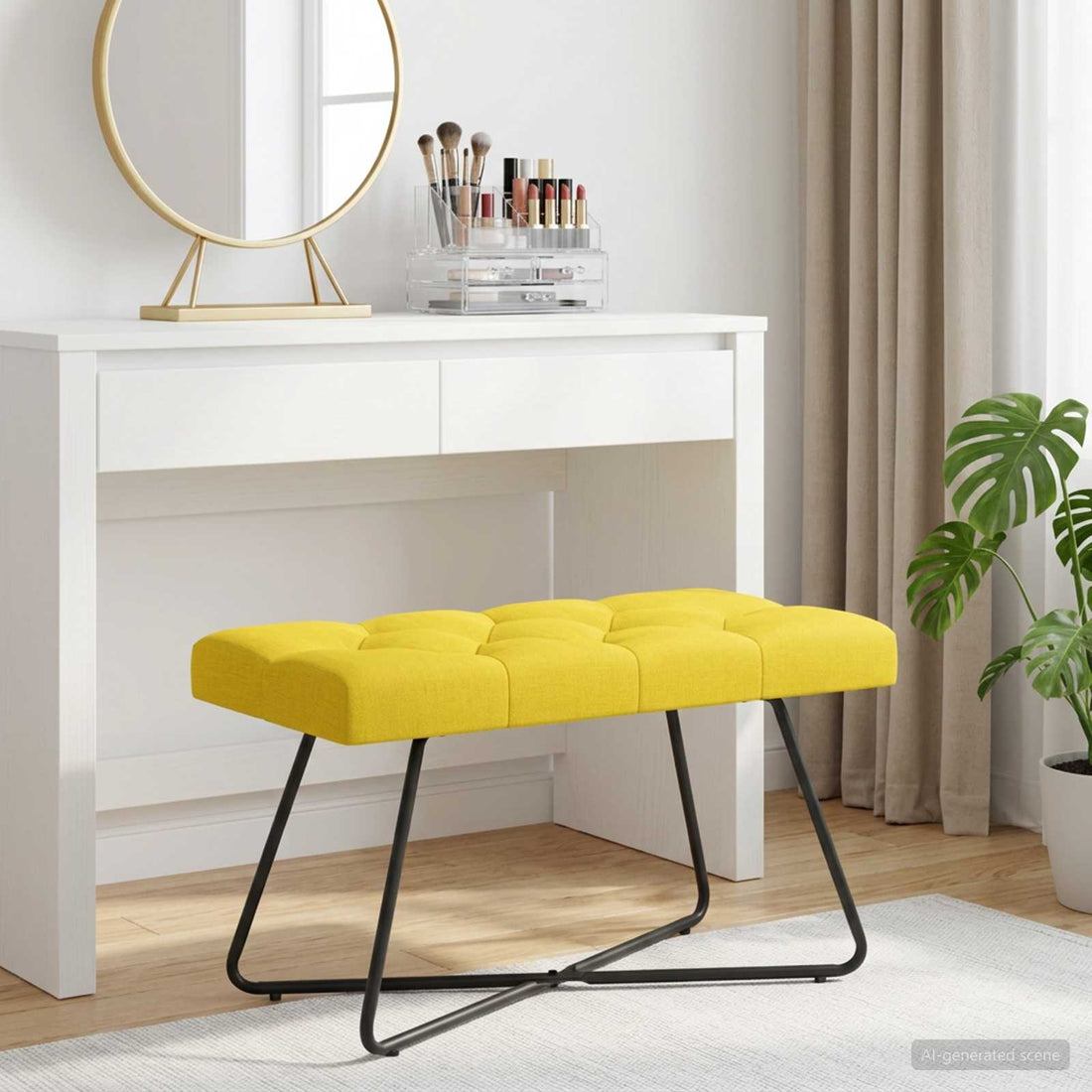 vidaXL Banco con tapicería con botones Amarillo Claro 80 x 40 x 46 cm