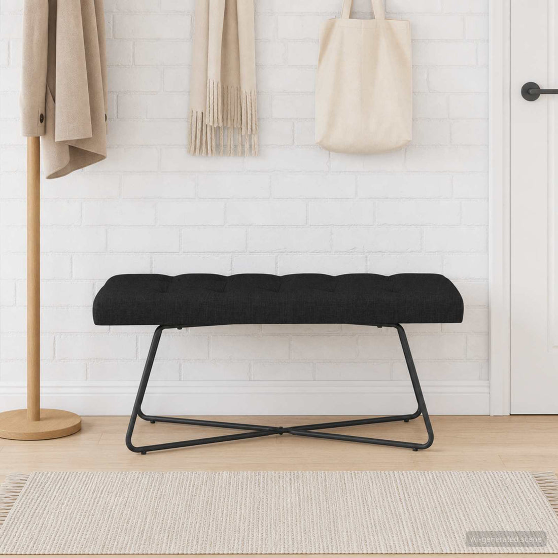 vidaXL Banco con tapicería con botones Negro 110 x 40 x 46 cm Tela