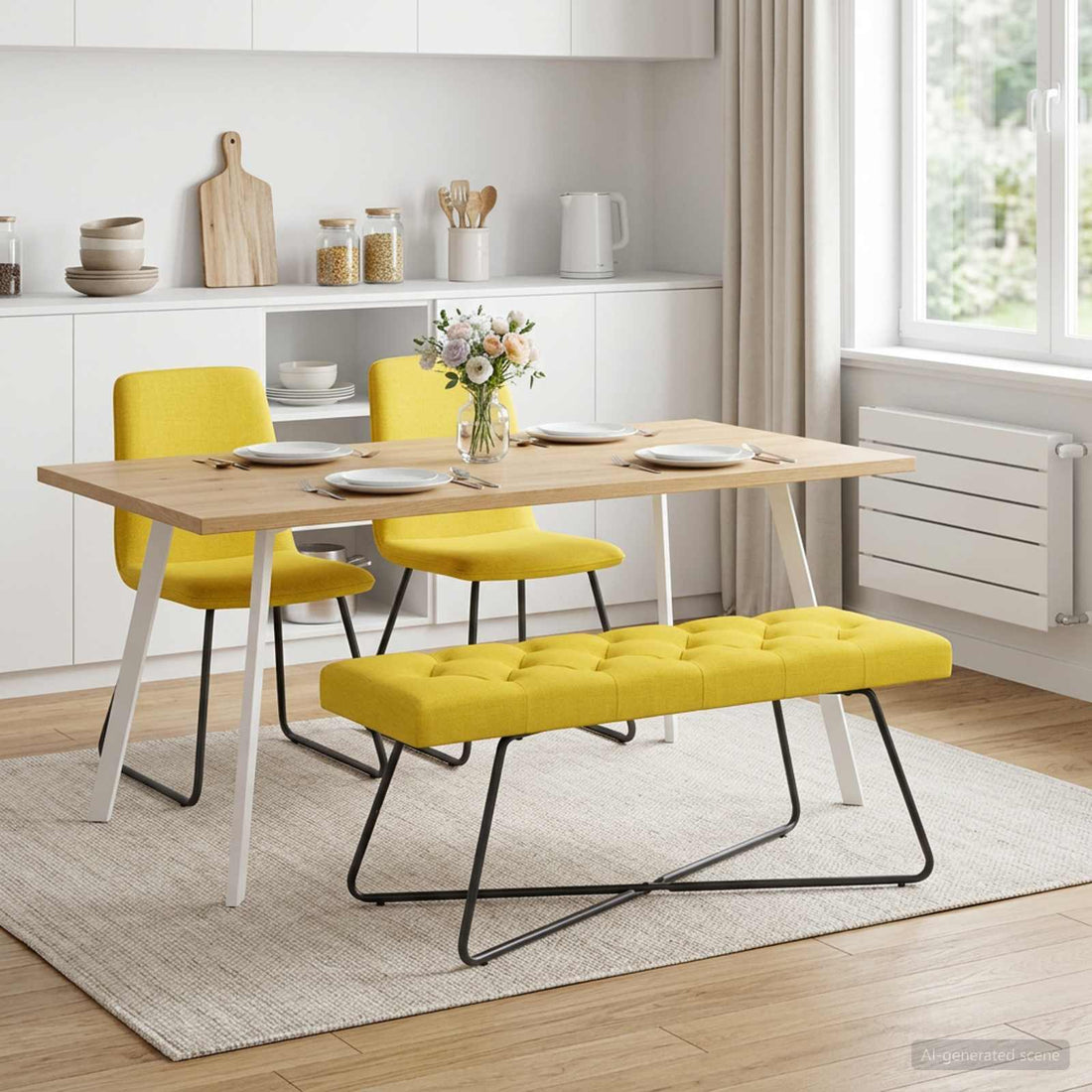 vidaXL Banco con tapicería con botones Amarillo Claro 110 x 40 x 46 cm