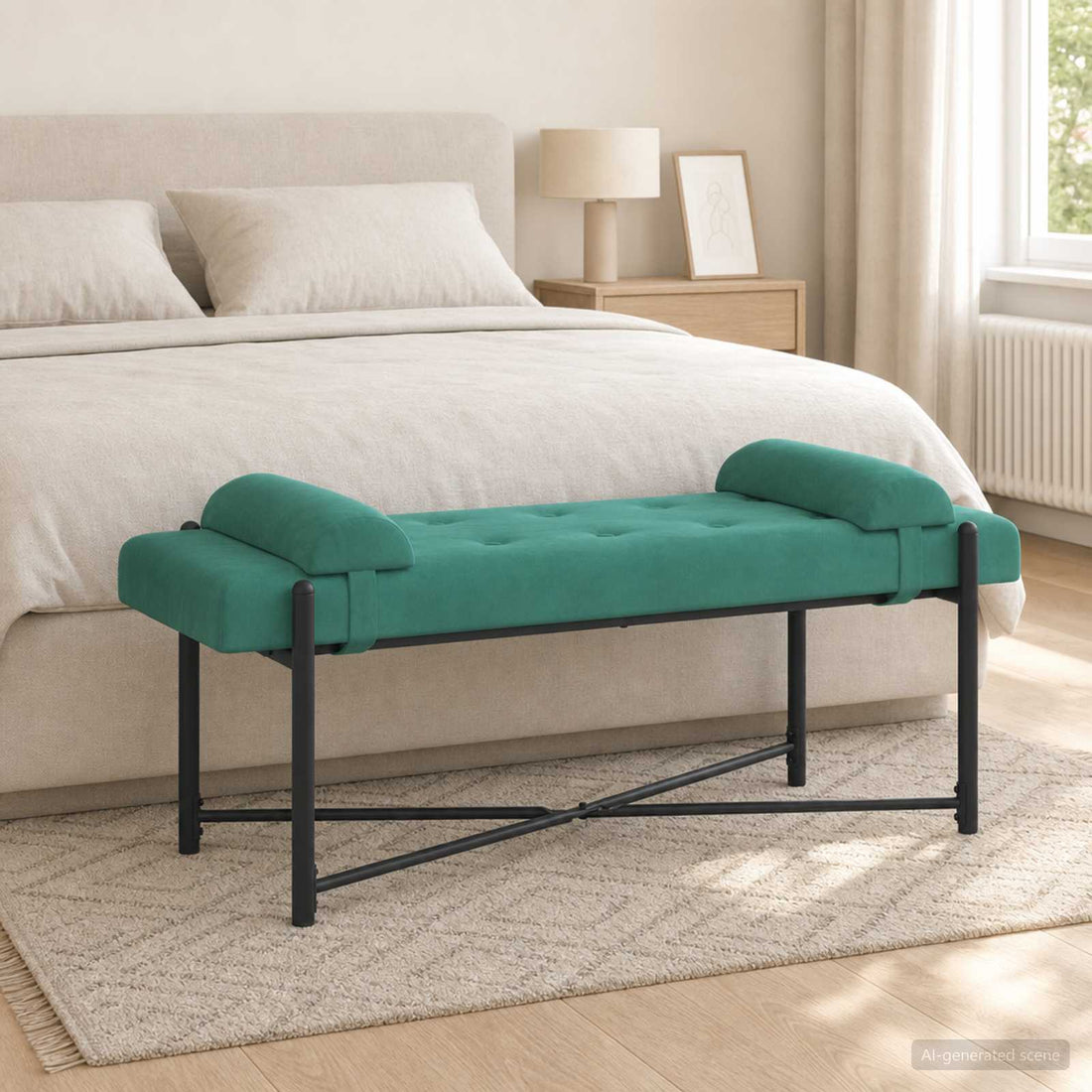 vidaXL Banco con Botones y Cojines Tuquesa 110 x 40 x 46 cm Terciopelo