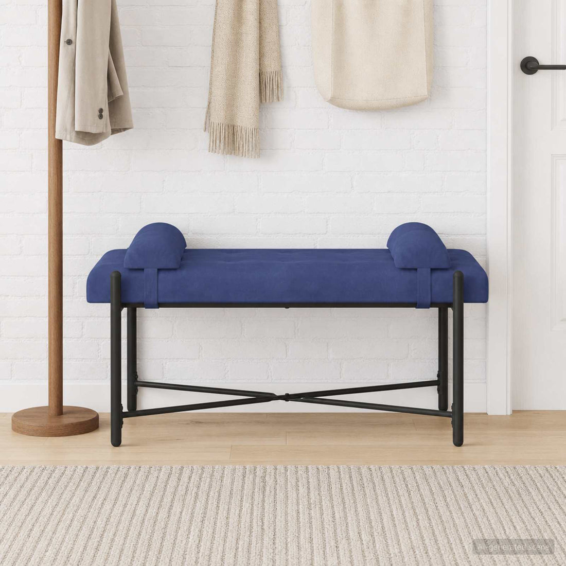 vidaXL Banco con Botones y Cojines Azul Policía 110 x 40 x 46 cm