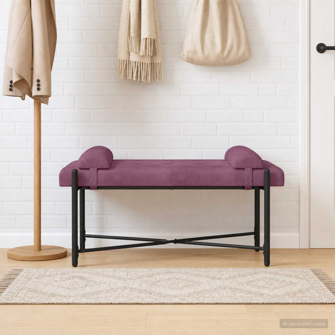 vidaXL Banco con Botones y Cojines Morado 110 x 40 x 46 cm Terciopelo