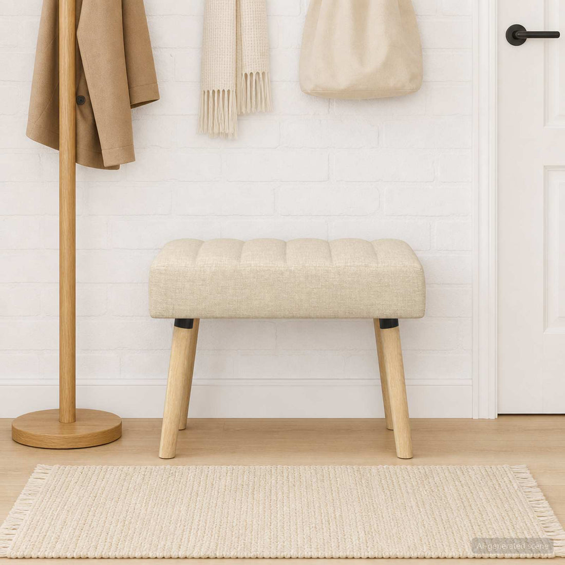 vidaXL Banco con tapizado en canal Crema 60 x 40 x 45 cm Tela