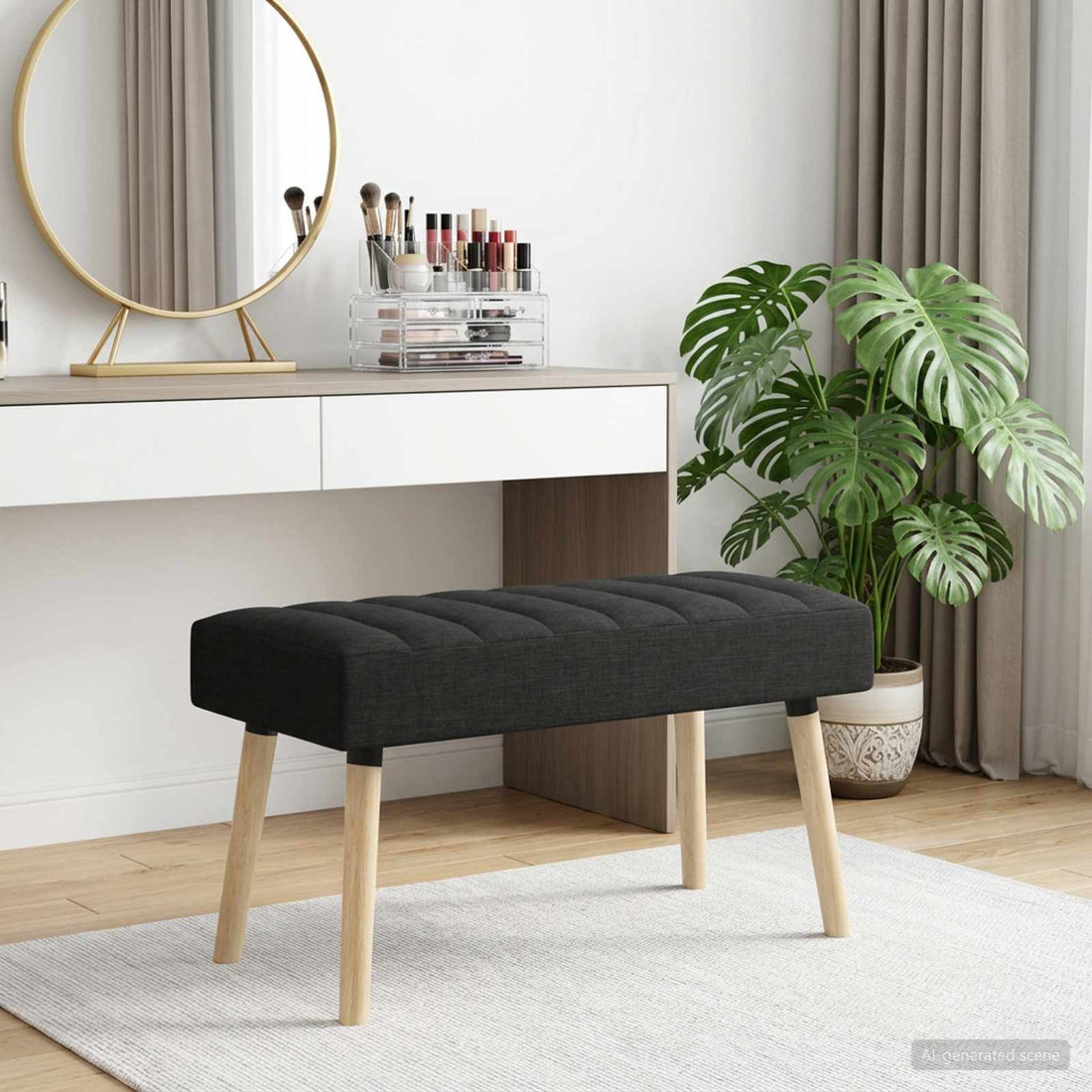 vidaXL Banco con tapizado en canal Negro 80 x 40 x 46 cm Tela