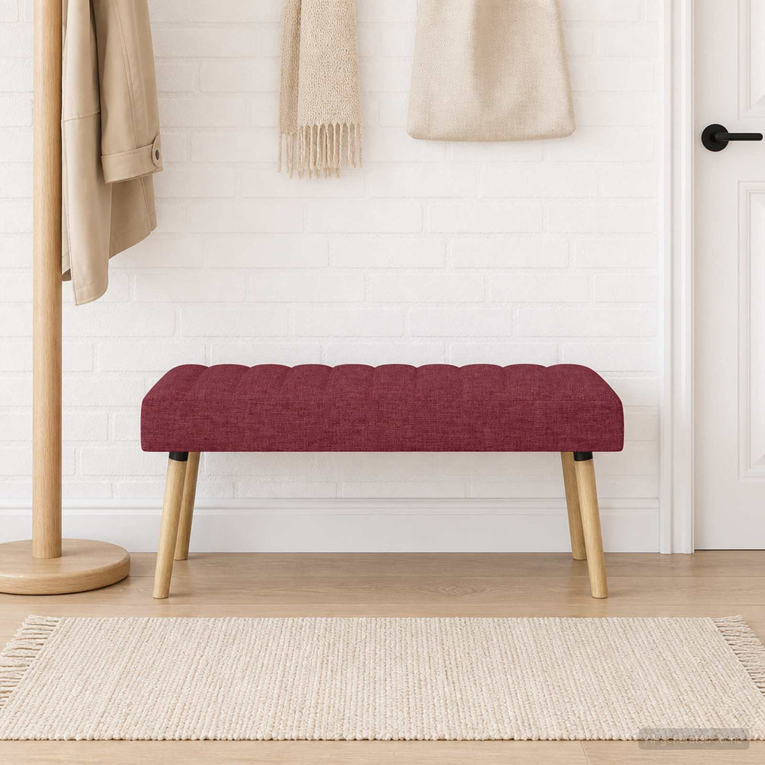 vidaXL Banco con tapizado en canal Rojo vino 110 x 40 x 46 cm Tela