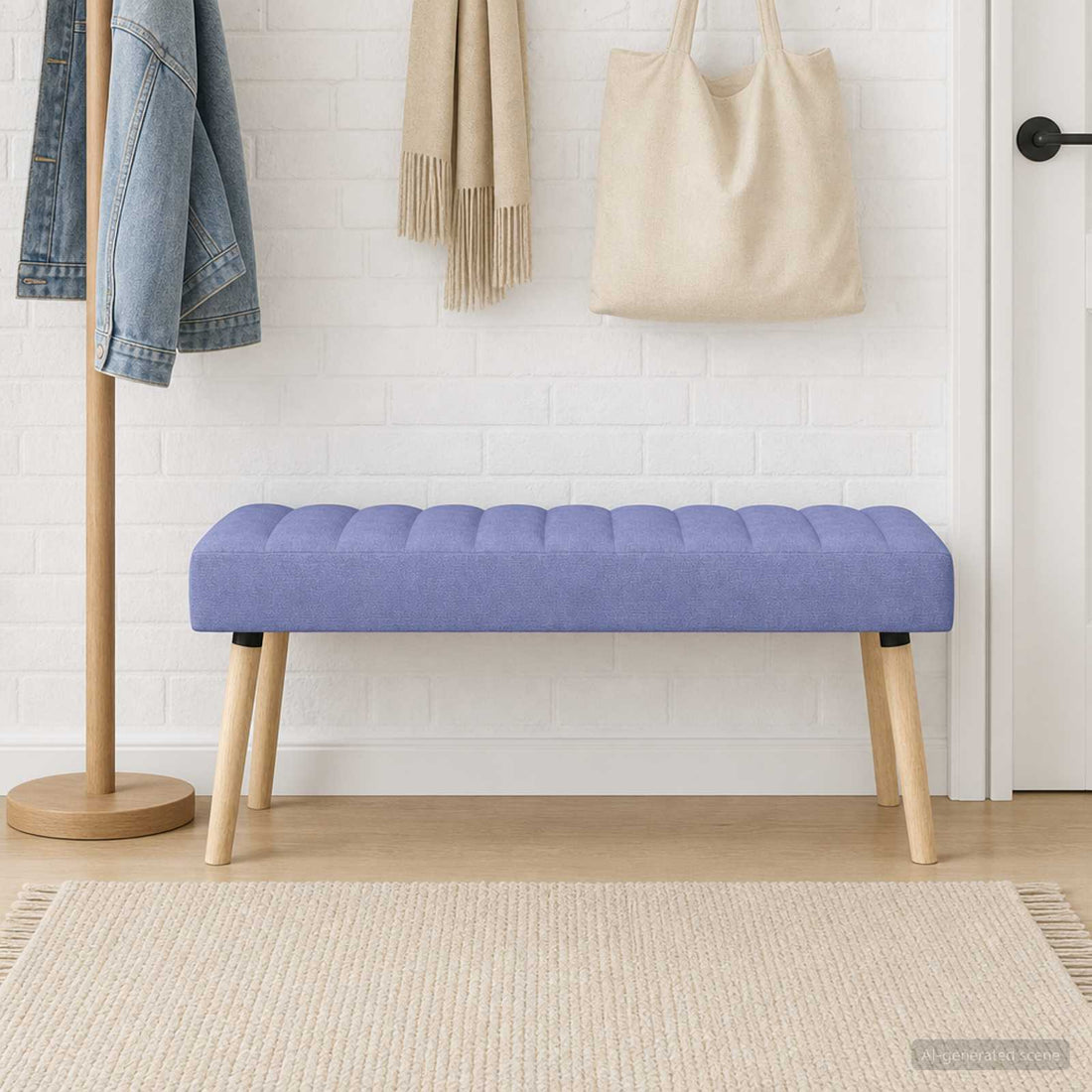 vidaXL Banco con tapizado en canal Azul jeans 110 x 40 x 46 cm Tela