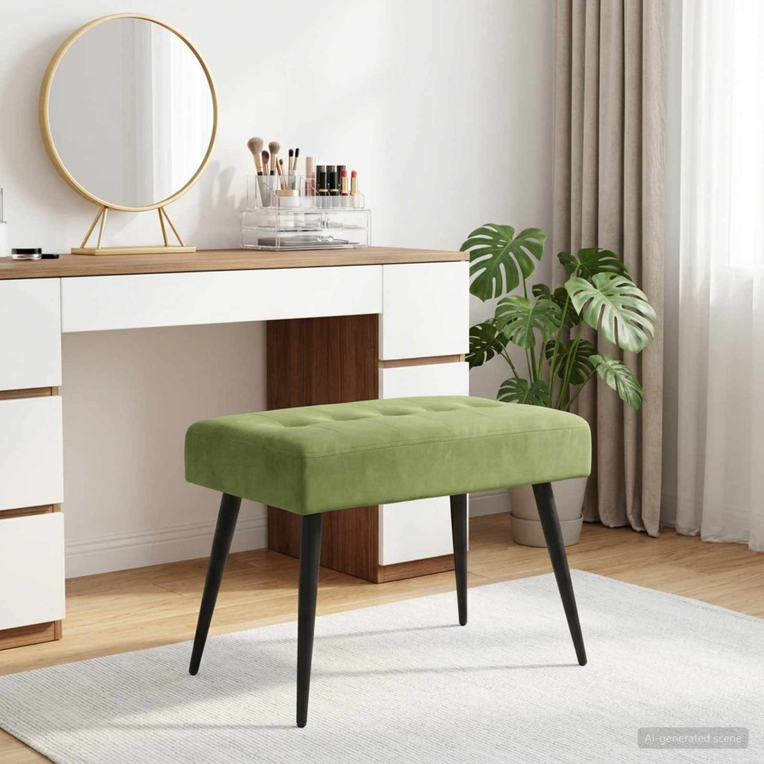 vidaXL Banco con tapicería con botones Verde claro 60 x 40 x 45 cm