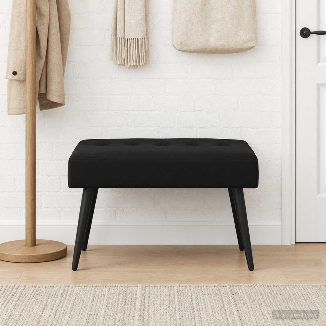 vidaXL Banco con tapicería con botones Negro 60 x 40 x 45 cm