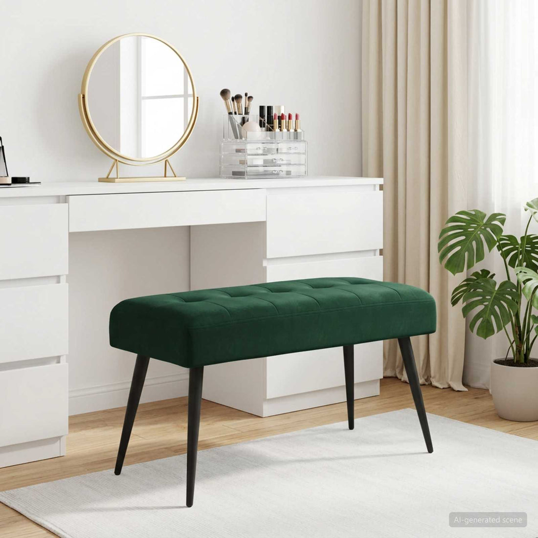 vidaXL Banco con tapicería con botones Verde oscuro 80 x 40 x 46 cm