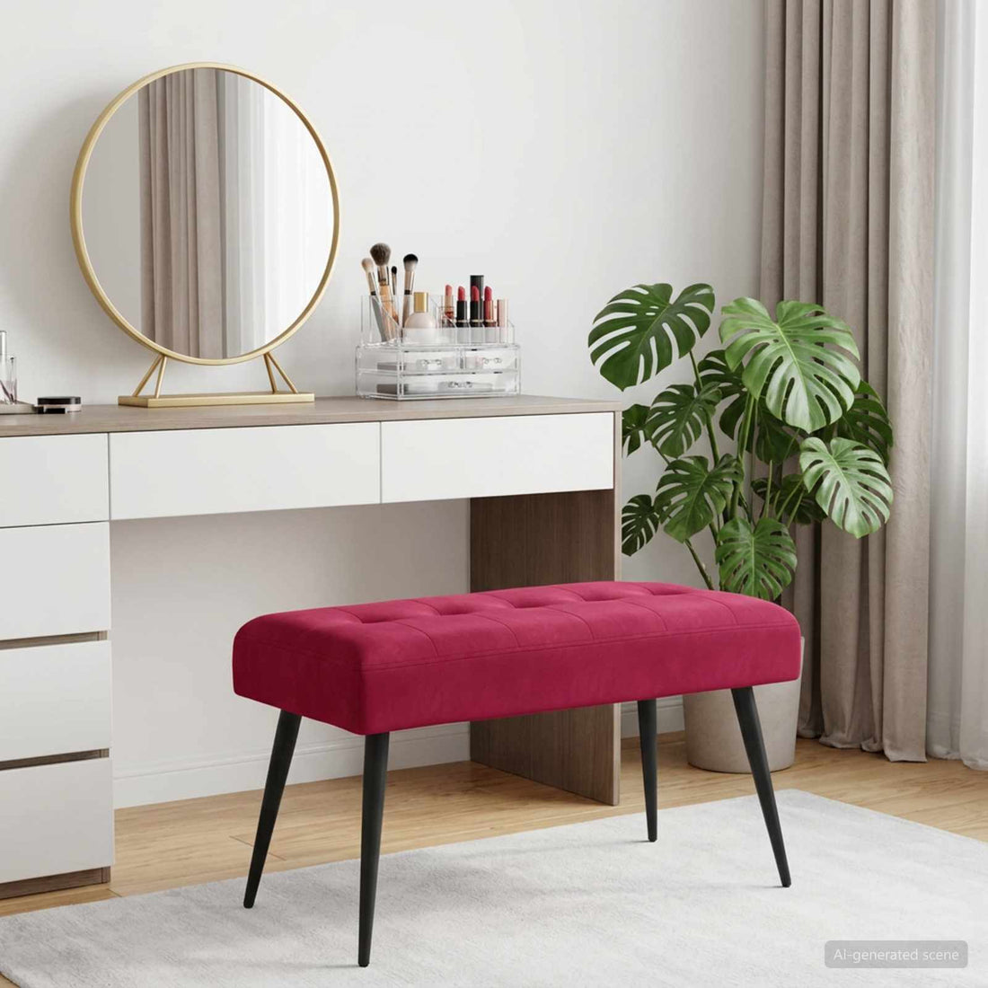 vidaXL Banco con tapicería con botones Rojo vino 80 x 40 x 46 cm