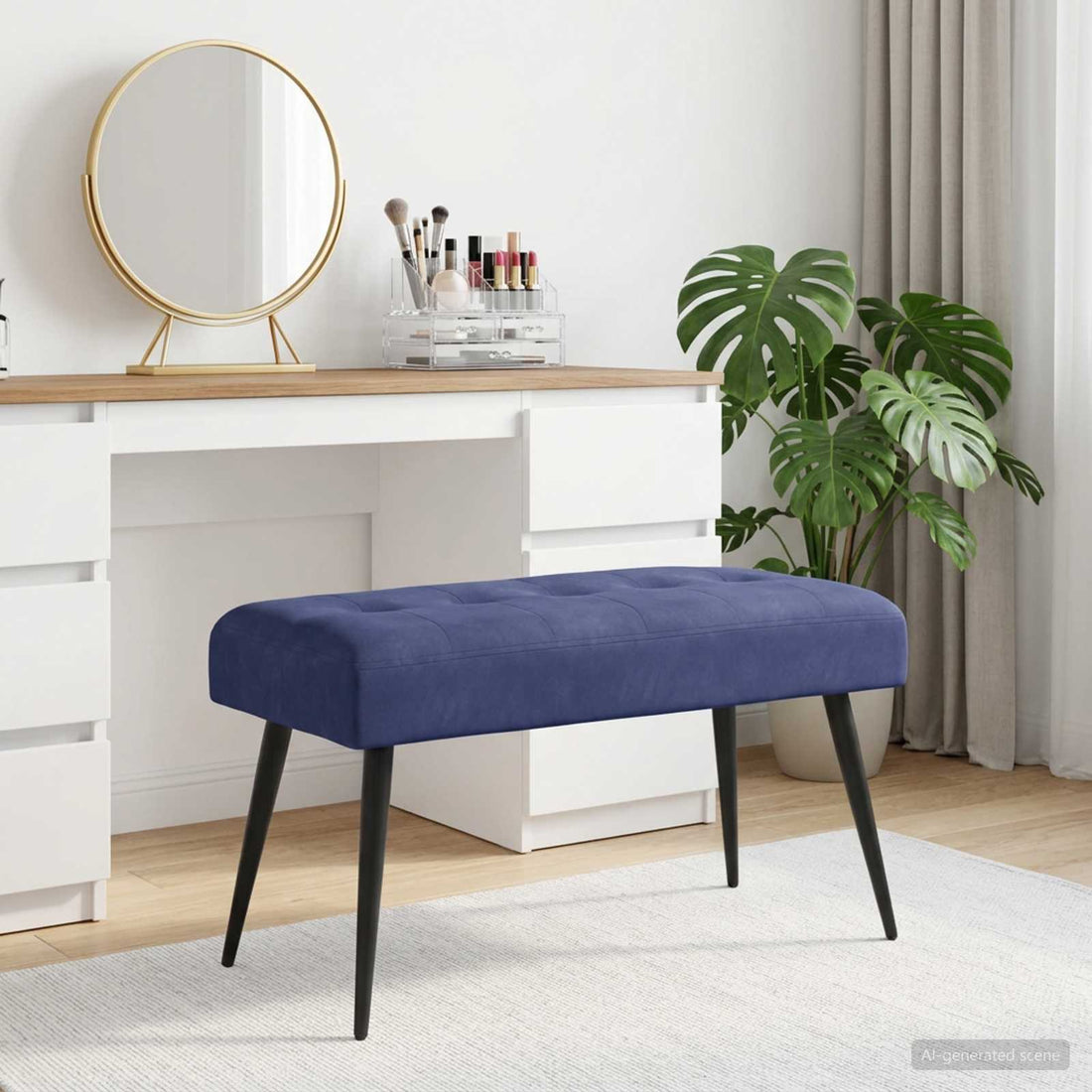 vidaXL Banco con tapicería con botones Azul Policía 80 x 40 x 46 cm