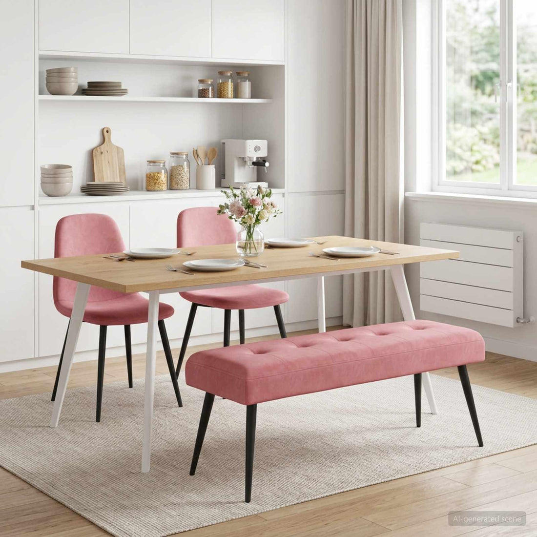 vidaXL Banco con tapicería con botones Rosa 110 x 40 x 46 cm