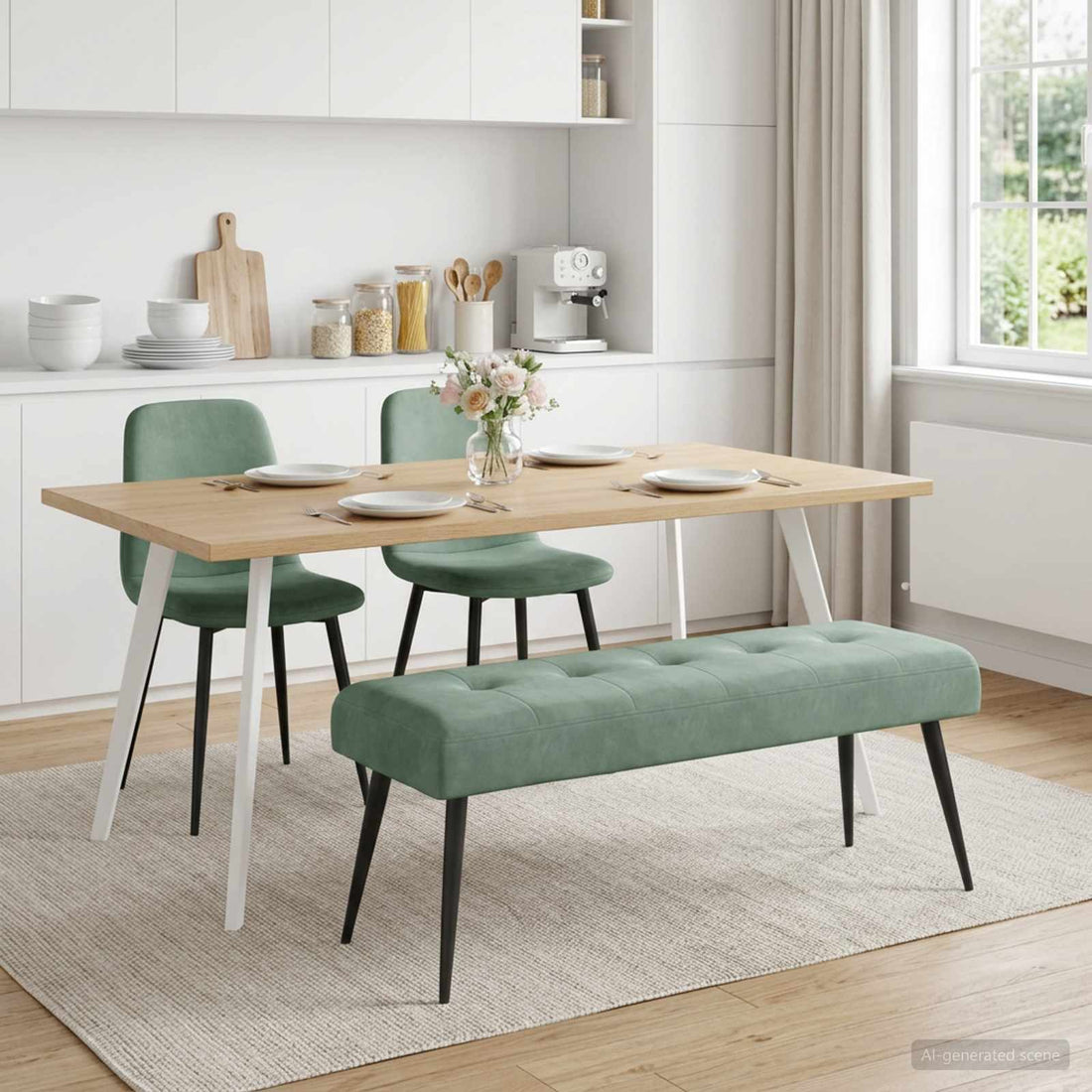 vidaXL Banco con tapicería con botones Verde Mar 110 x 40 x 46 cm