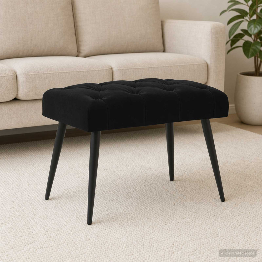 vidaXL Banco con tapicería con botones Negro 60 x 40 x 45 cm