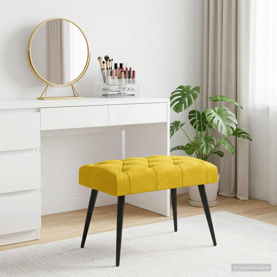vidaXL Banco con tapicería con botones Amarillo 60 x 40 x 45 cm