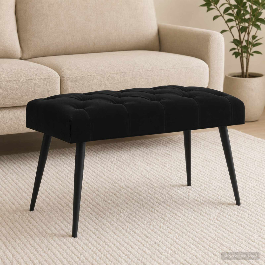 vidaXL Banco con tapicería con botones Negro 80 x 40 x 46 cm