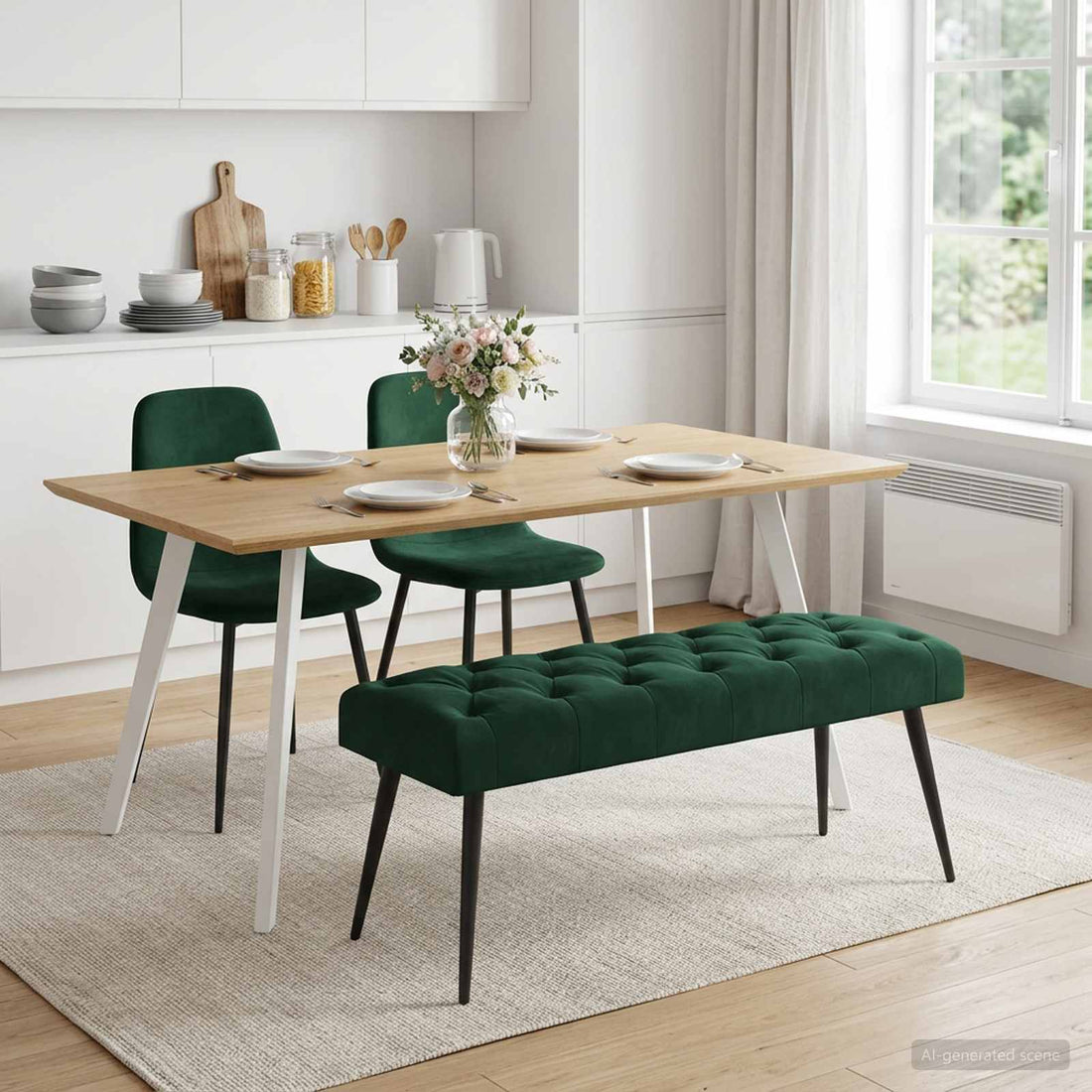 vidaXL Banco con tapicería con botones Verde oscuro 110 x 40 x 46 cm
