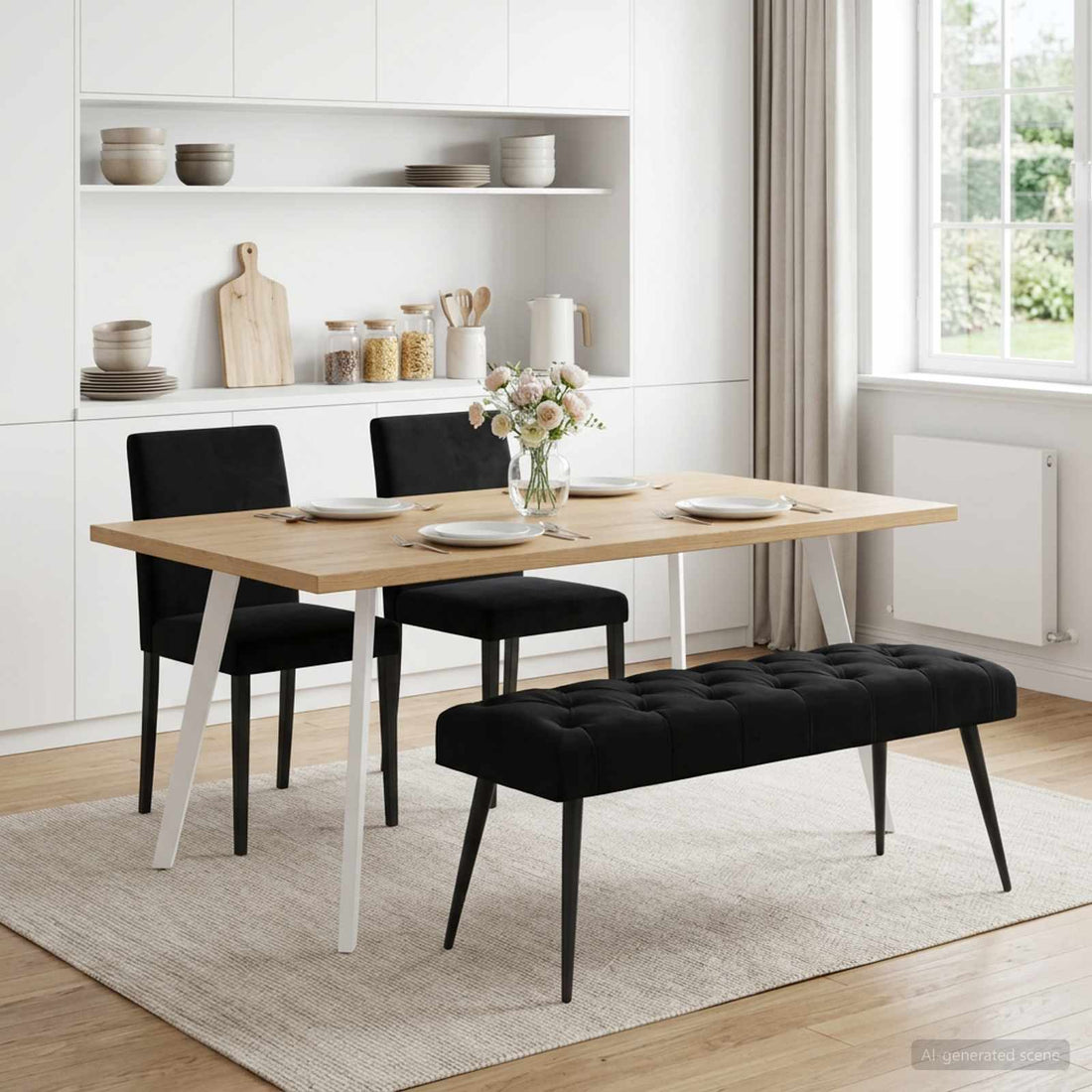 vidaXL Banco con tapicería con botones Negro 110 x 40 x 46 cm