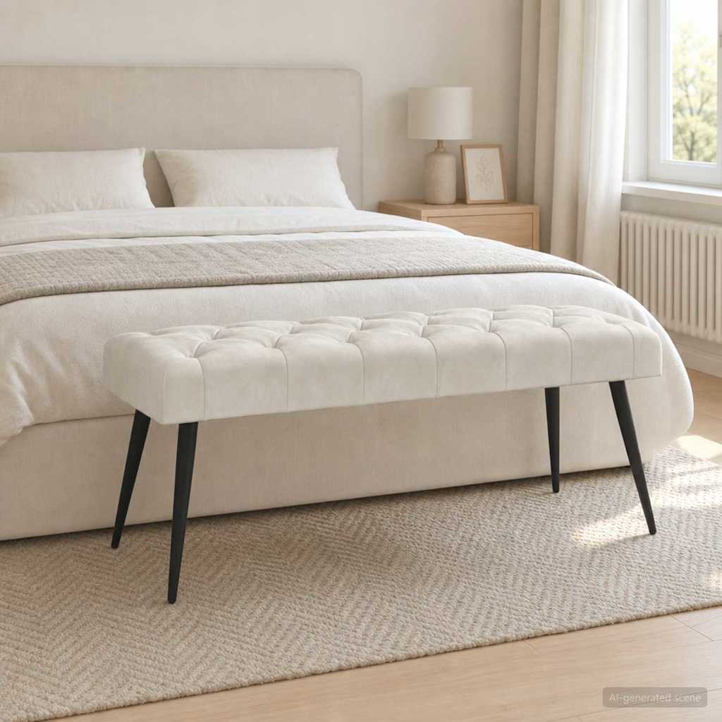 vidaXL Banco con tapicería con botones Crema 110 x 40 x 46 cm