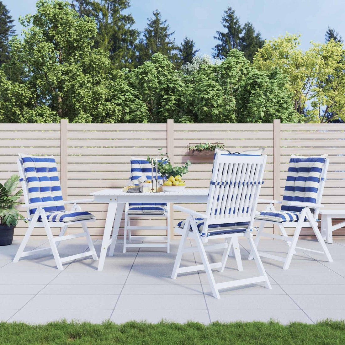 vidaXL Cojín de exterior 4 uds. Tela Azul y Blanco 120 x 50 x 7 cm
