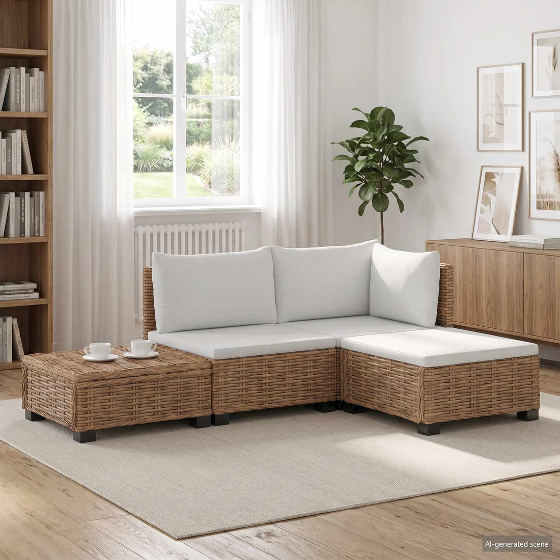 vidaXL 4 uds. Conjunto de Lounge de Ratán con Cojines GENDT Natural