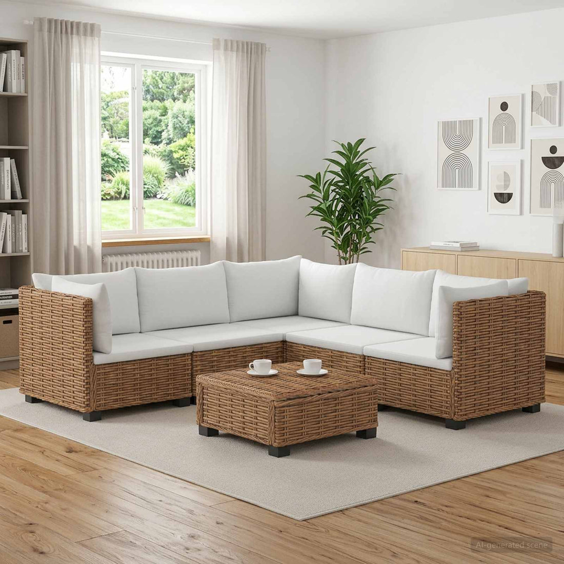 vidaXL 6 uds. Conjunto de Lounge de Ratán con Cojines GENDT Natural