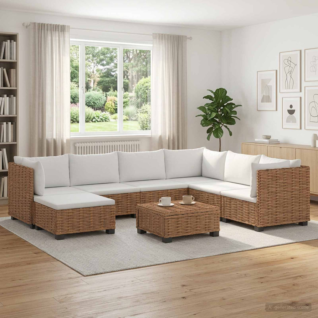 vidaXL 8 uds. Conjunto de Lounge de Ratán con Cojines GENDT Natural