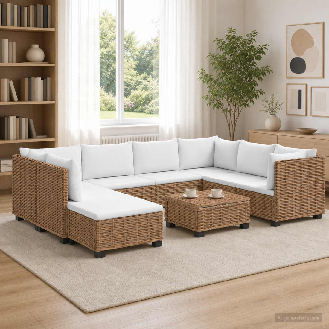 vidaXL 9 uds. Conjunto de Lounge de Ratán con Cojines GENDT Natural