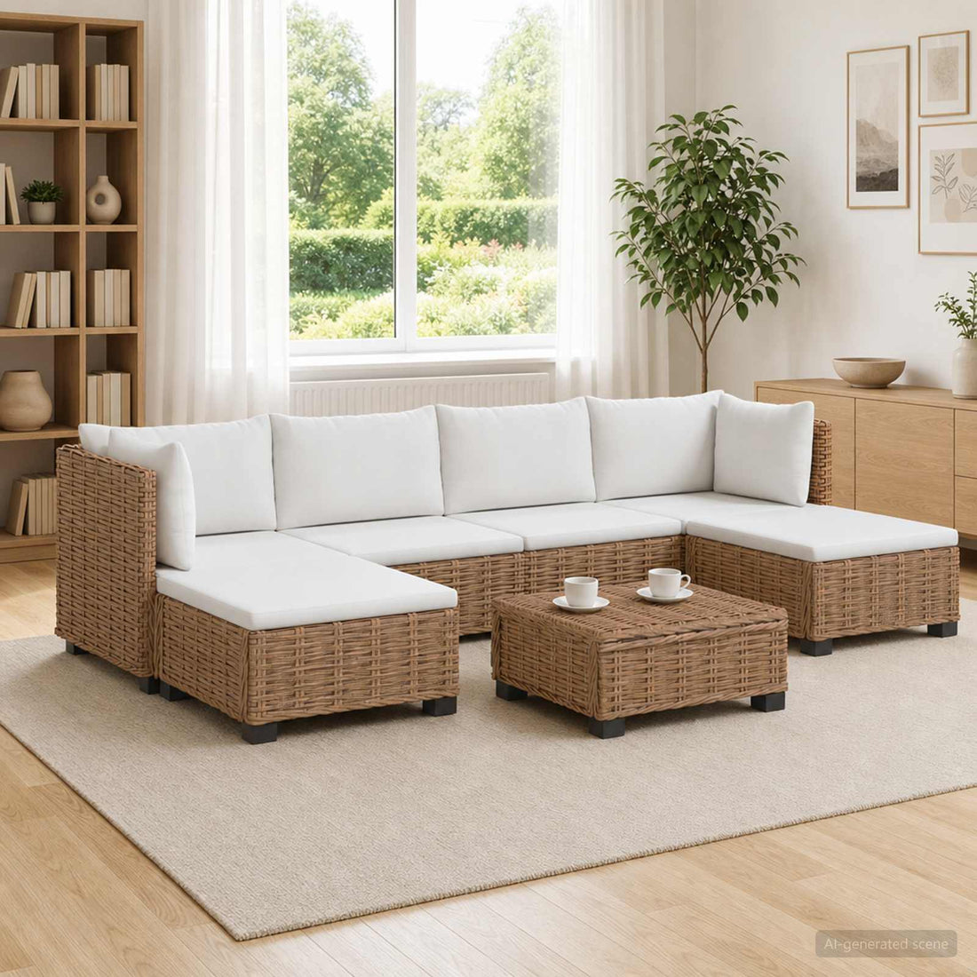 vidaXL 7 uds. Conjunto de Lounge de Ratán con Cojines GENDT Natural