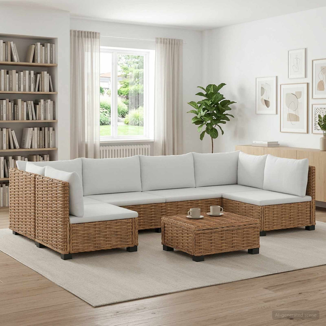 vidaXL 7 uds. Conjunto de Lounge de Ratán con Cojines GENDT Natural