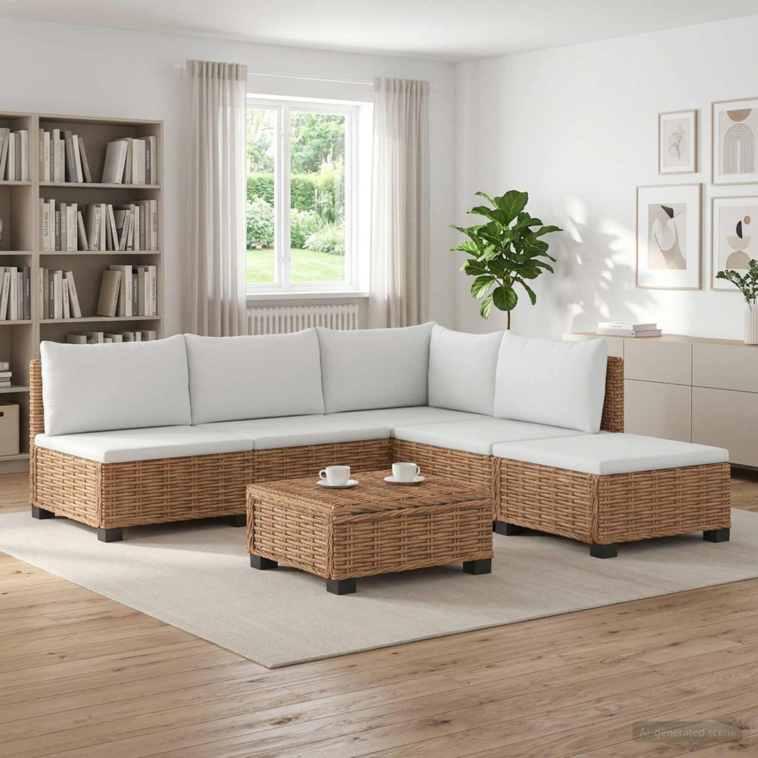 vidaXL 6 uds. Conjunto de Lounge de Ratán con Cojines GENDT Natural