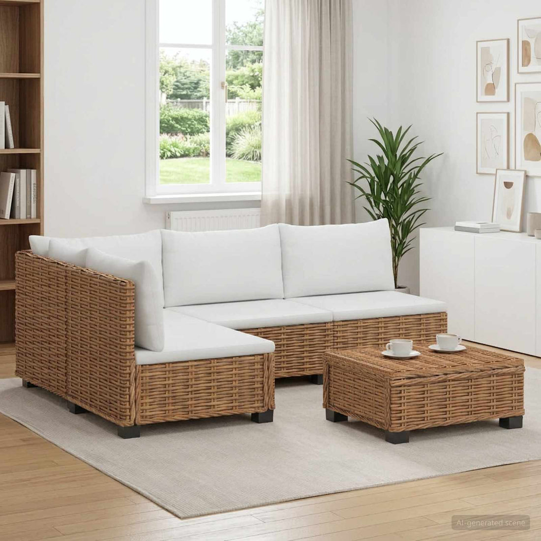 vidaXL 5 uds. Conjunto de Lounge de Ratán con Cojines GENDT Natural