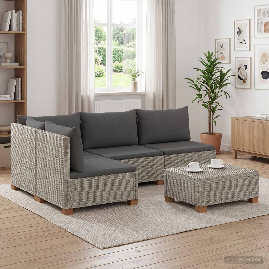 vidaXL 5 uds. Conjunto de Lounge de Ratán con Cojines GENDT Gris Kubu