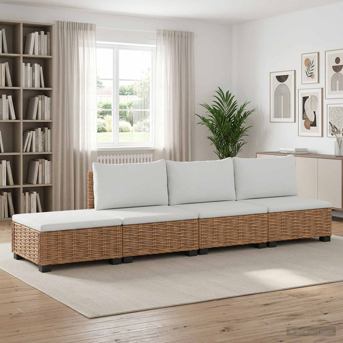 vidaXL 4 uds. Conjunto de Lounge de Ratán con Cojines GENDT Natural