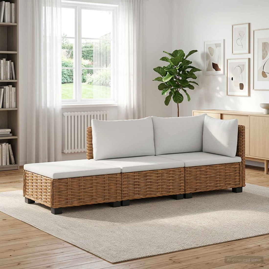 vidaXL 3 uds. Conjunto de Lounge de Ratan con Cojines GENDT Natural