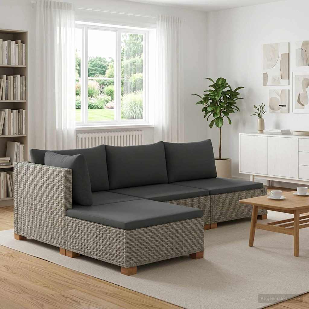 vidaXL 3 uds. Conjunto de Lounge de Ratan con Cojines GENDT Gris Kubu