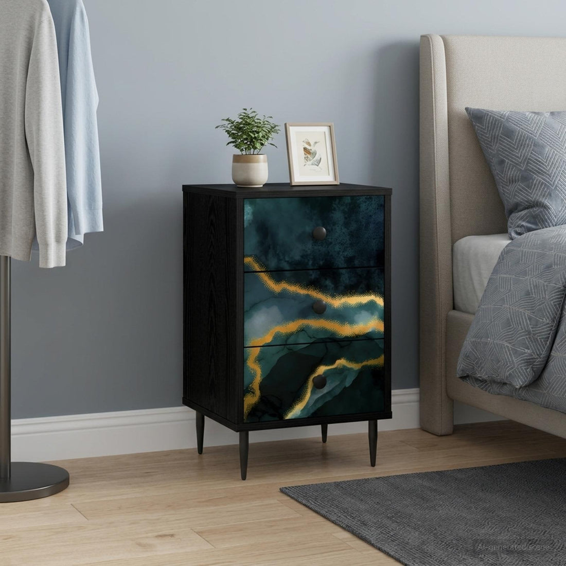 vidaXL Mesa de noche WIJHE Roble Negro 36 x 33 x 61 cm