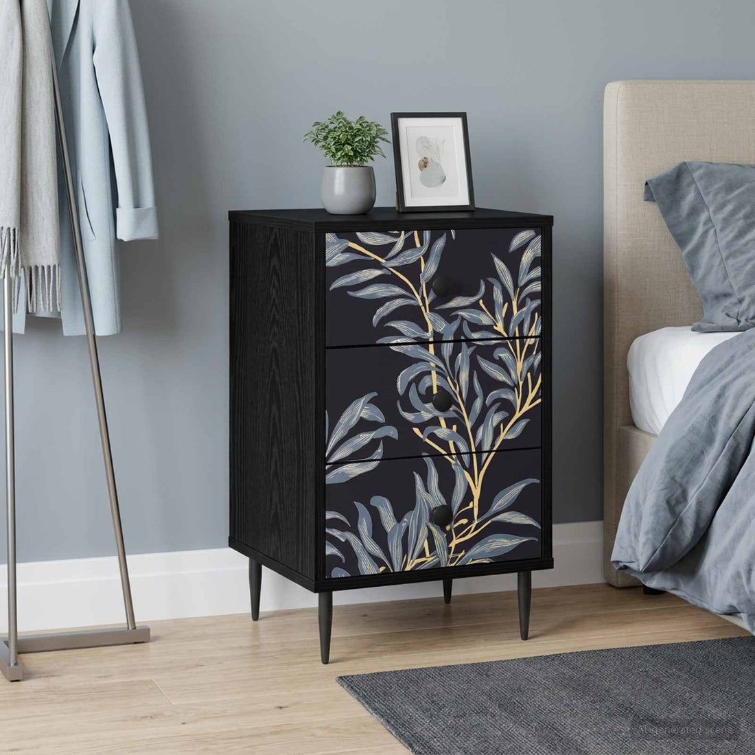 vidaXL Mesa de noche DOKKUM Roble Negro 36 x 33 x 61 cm