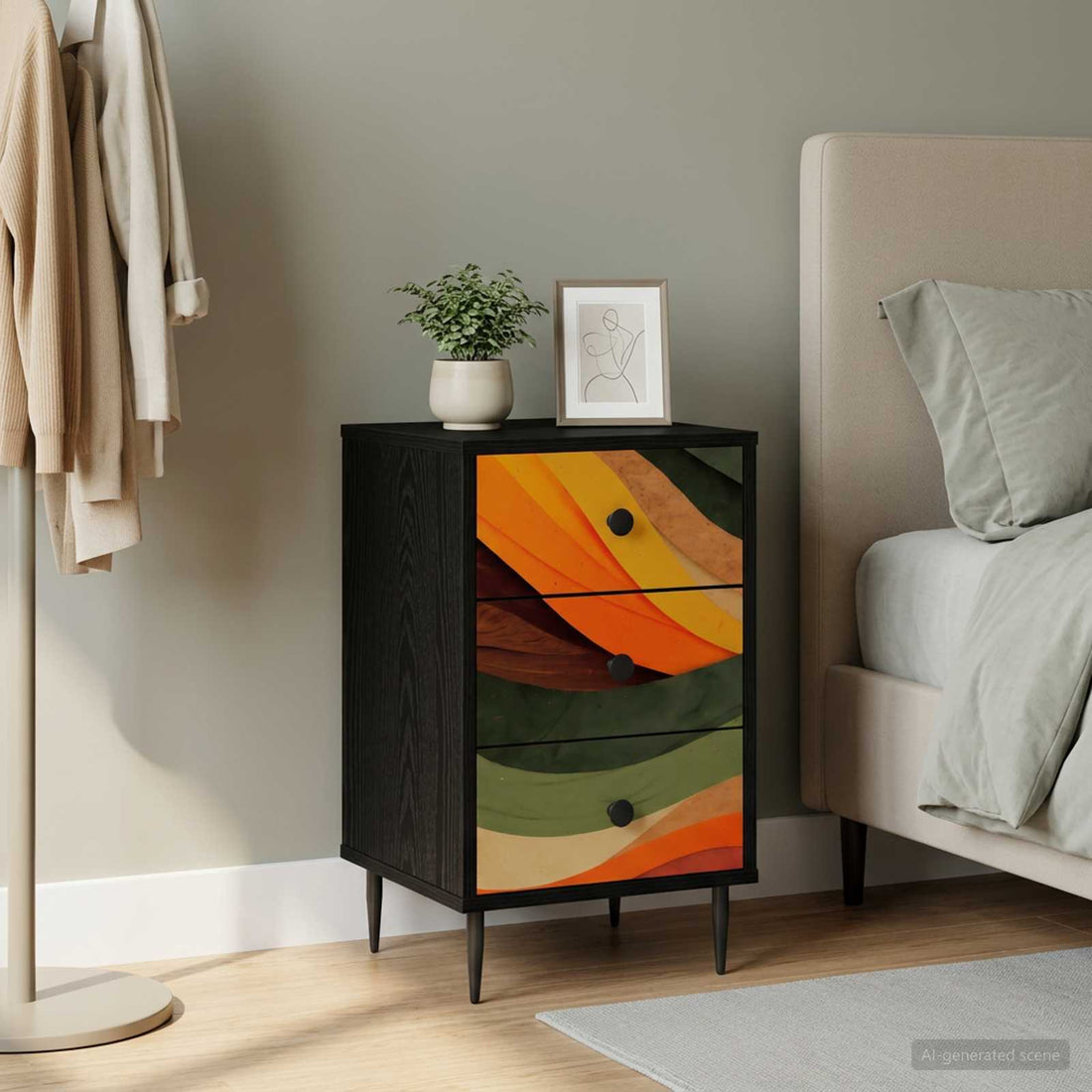 vidaXL Mesa de noche BONN Roble Negro 36 x 33 x 61 cm